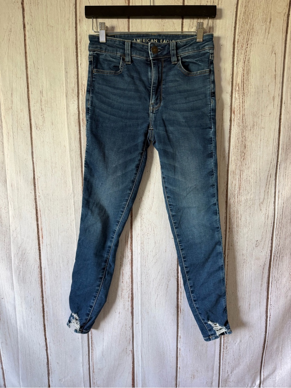 American Eagle Hi-Rise Jegging Dark Wash Stretch Ankle Distressed